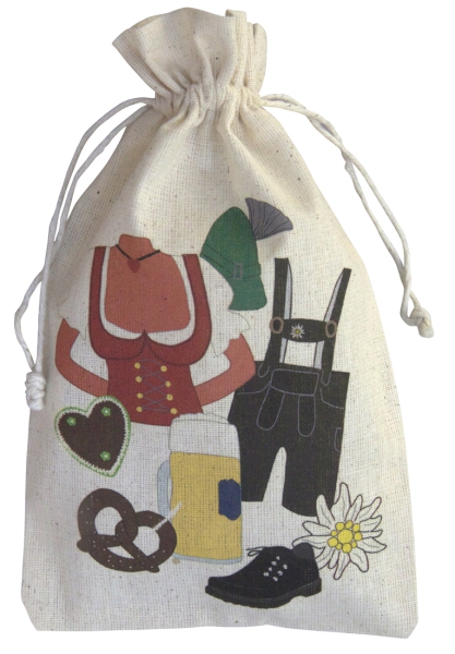 Baumwollsäckchen mit Wiesn-Motiven, 20 x 12 cm